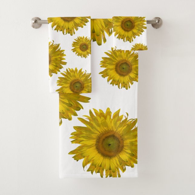 Yellow Scattered Sunflowers Bath Towel Set (Insitu)