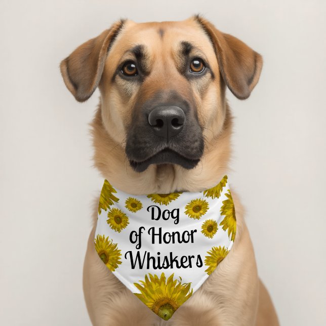 Yellow Scattered Sunflowers Dog of Honor Wedding Pet Bandana Collar (Dog 2)