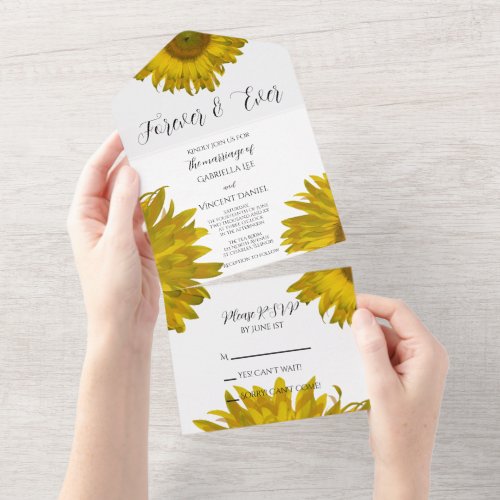 Yellow Scattered Sunflowers Wedding All In One Invitation