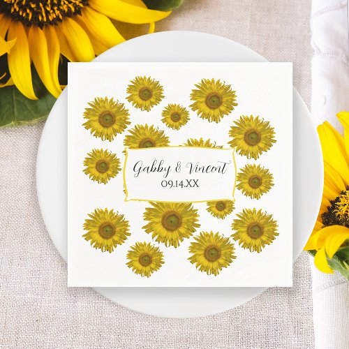 Yellow Scattered Sunflowers Wedding Napkins