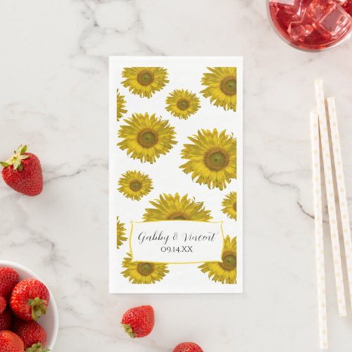 Yellow Scattered Sunflowers Wedding Paper Guest Towels
