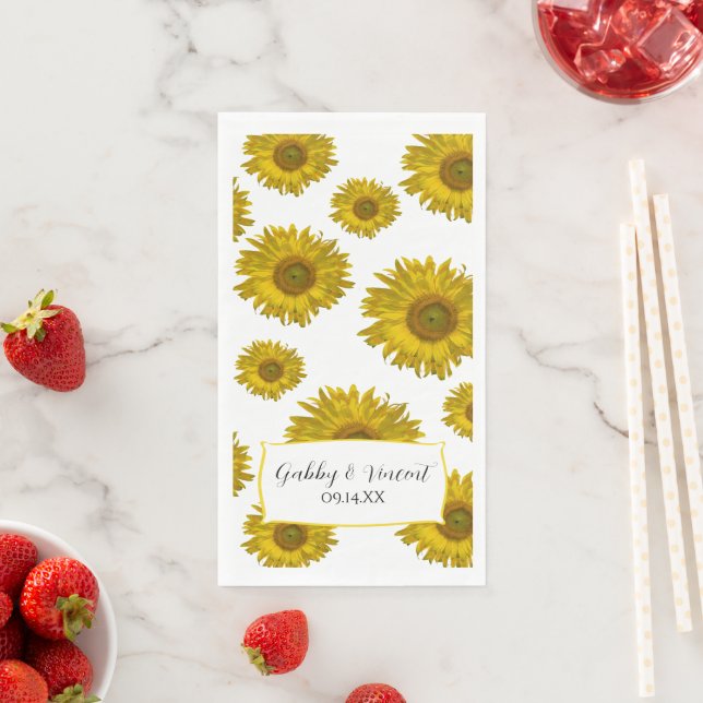 Yellow Scattered Sunflowers Wedding Paper Guest Towels (Insitu)