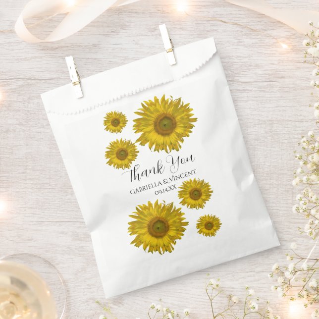 Yellow Scattered Sunflowers Wedding Thank You Favor Bag (Clipped)
