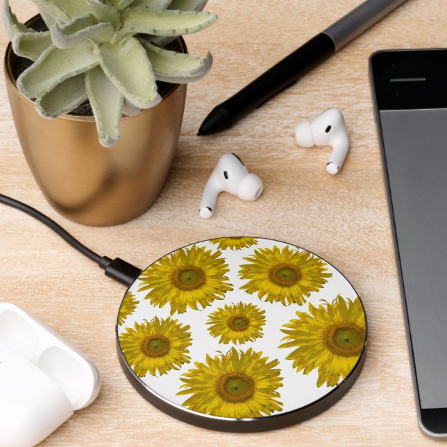 Yellow Scattered Sunflowers Wireless Charger (Desk 2)