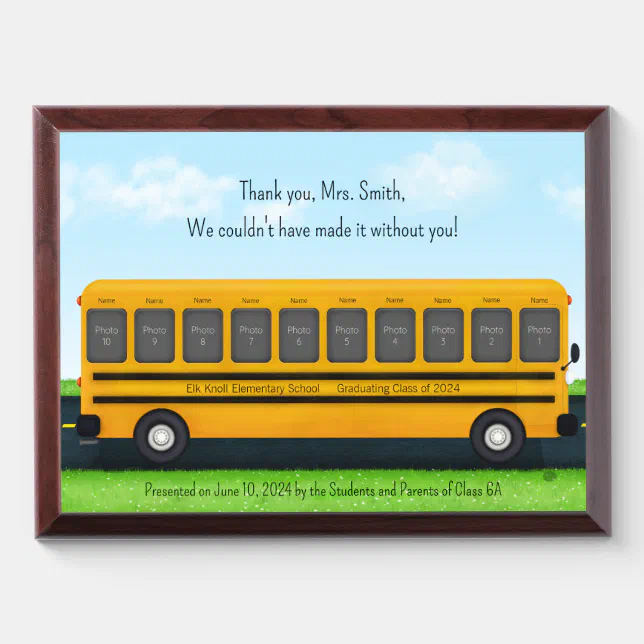 Yellow School Bus 10 Photos Teacher Appreciation Award Plaque | Zazzle