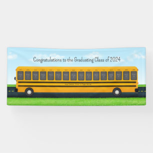 Yellow School Bus 16 Photo Custom Graduation Party Banner