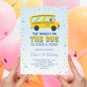Yellow School Bus 1st Birthday Invitation