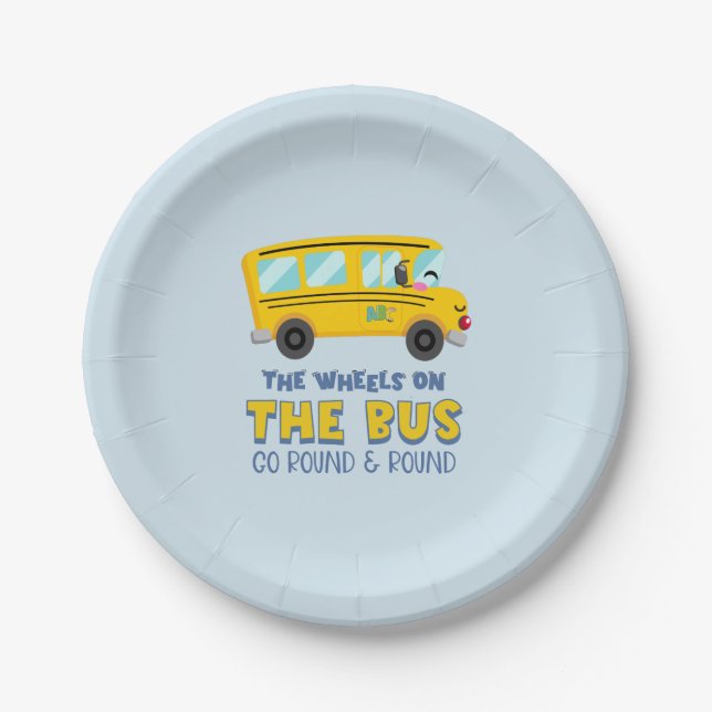 Yellow School Bus 1st Birthday Paper Plates (Front)