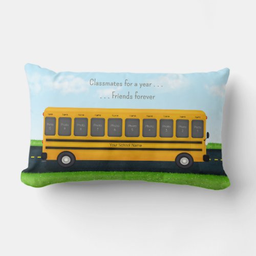 Yellow School Bus 20 Photos Custom Text Lumbar Pillow