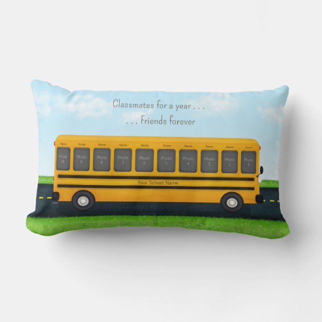 Yellow School Bus 20 Photos Custom Text Lumbar Pillow (Front)