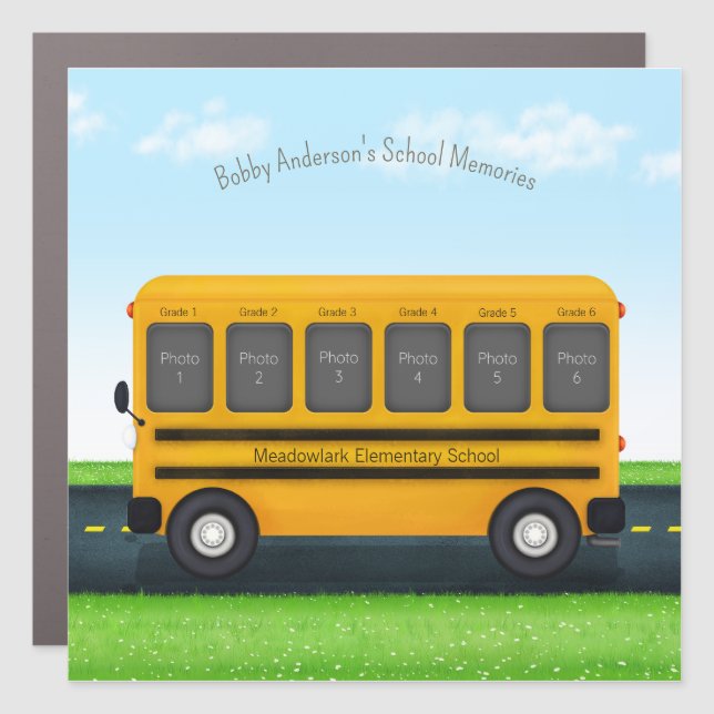 Yellow School Bus 6 School Photos Personalized Car Magnet (Front)