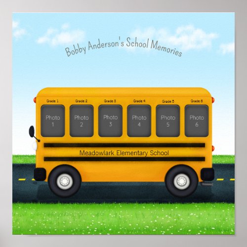 Yellow School Bus 6 School Photos Personalized Poster