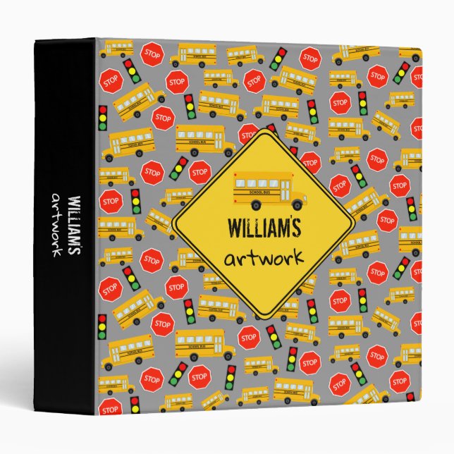 Yellow School Bus Artwork Artist Keepsake 3 Ring Binder (Front/Spine)