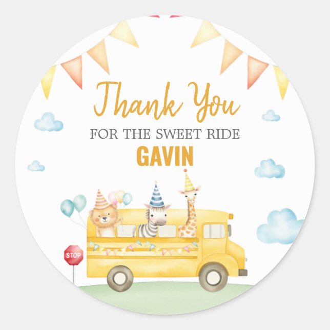 Yellow School Bus Birthday Party Classic Round Sticker (Front)