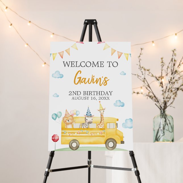 Yellow School Bus Birthday Party Welcome Sign (In Situ (Stand))