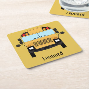 Yellow School Bus Driver and Teacher Gift Square Paper Coaster