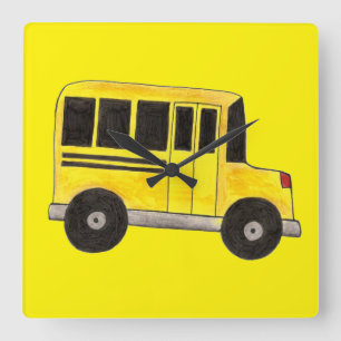Yellow School Bus Driver Education Teacher Class Square Wall Clock