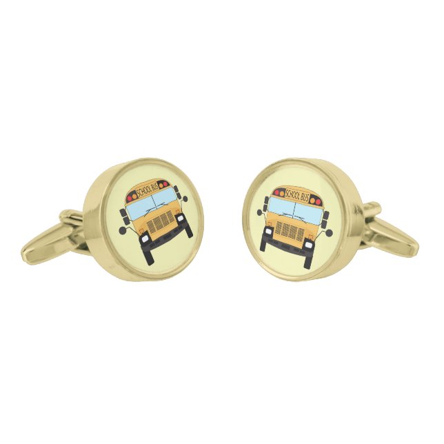 Yellow School Bus Driver Wedding Cufflinks (Angled)