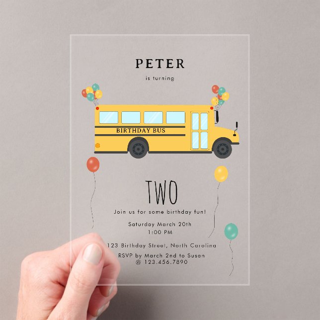 Yellow School Bus Kids Birthday Party Acrylic Invitations (Insitu (Handheld))