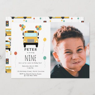 Yellow School Bus Kids Birthday Party Custom Photo Invitation