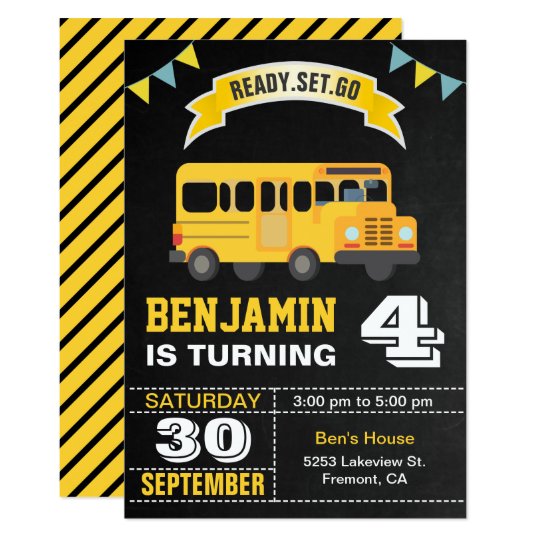 Yellow School Bus Kids Birthday Party Invitation Zazzle Com