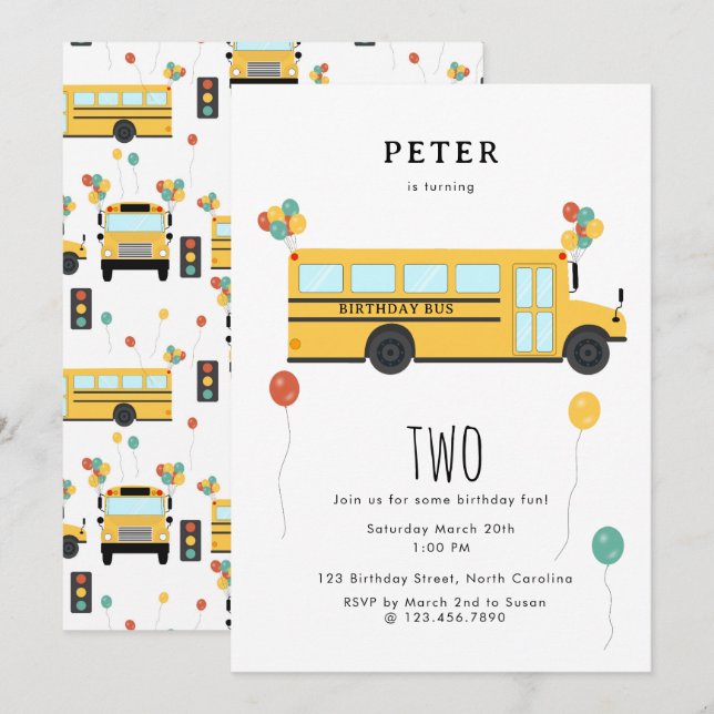 Yellow School Bus Kids Birthday Party Invitation (Front/Back)