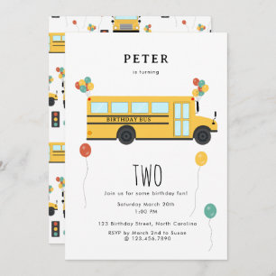 Yellow School Bus Kids Birthday Party Invitation
