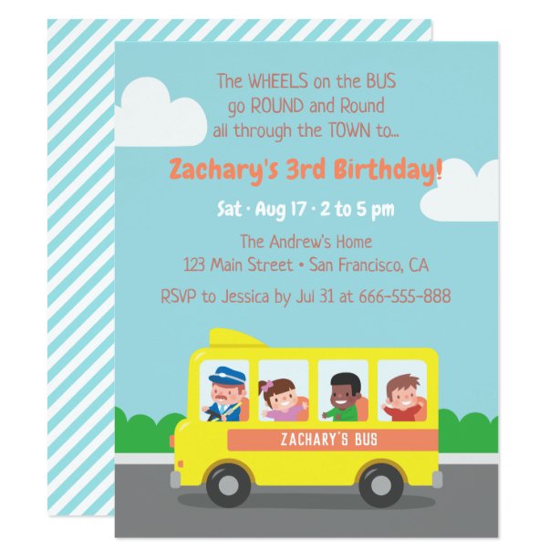 Bus Birthday Invitations | Zazzle