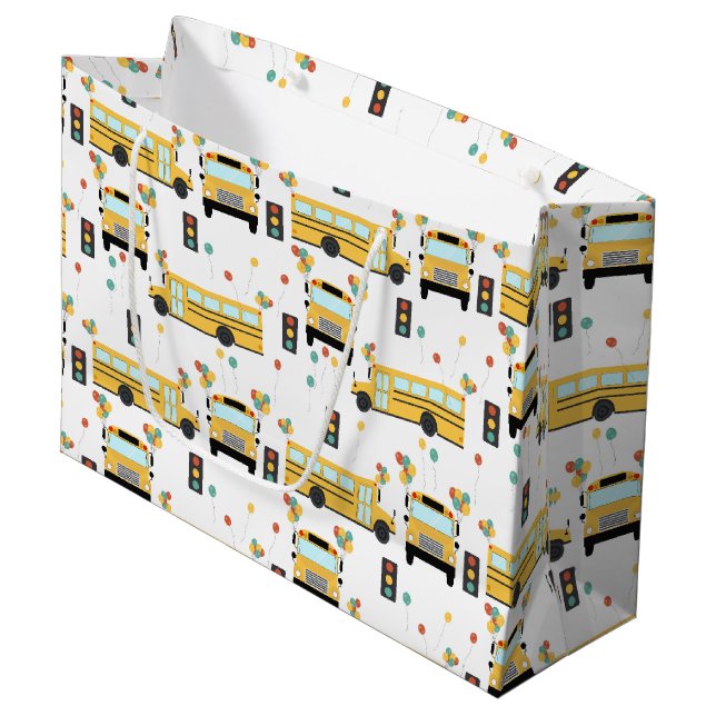 Yellow School Bus Kids Birthday Party Large Gift Bag (Front Angled)