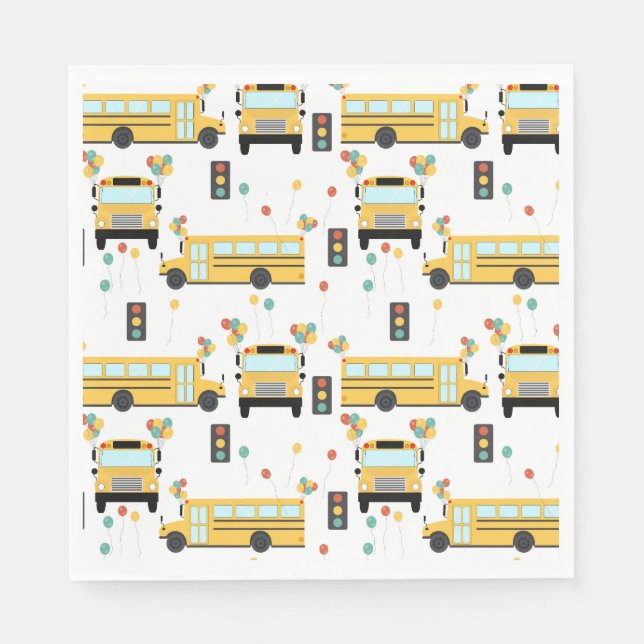 Yellow School Bus Kids Birthday Party Napkins (Front)