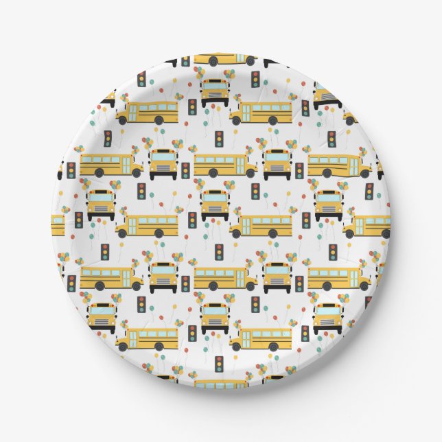 Yellow School Bus Kids Birthday Party Paper Plates (Front)