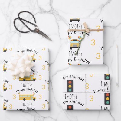 Yellow School Bus Kids Birthday Party Wrapping Paper Sheets