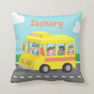 Yellow School Bus Kids Room Decor Throw Pillow