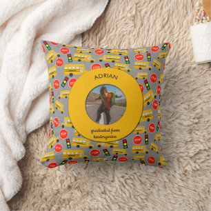 Yellow School Bus Kindergarten Graduation Throw Pillow