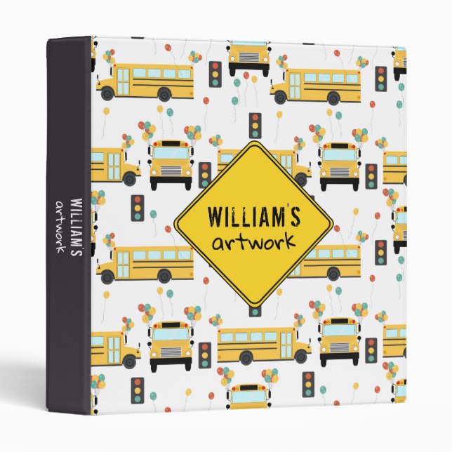 Yellow School Bus Party 3 Ring Binder (Front/Spine)