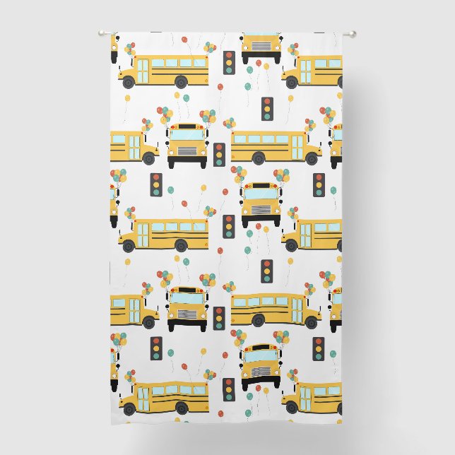 Yellow School Bus Party Classroom Blackout Curtains (Front)