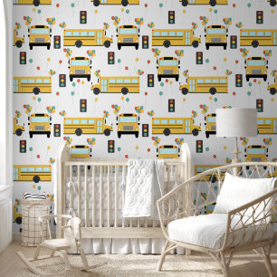 Yellow School Bus Party Classroom Wallpaper