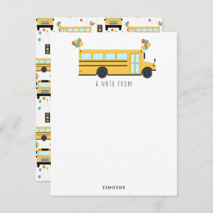 Yellow School Bus Party Kids Name Note Card