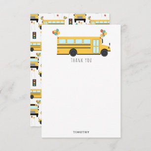 Yellow School Bus Party Kids Name Thank You Card