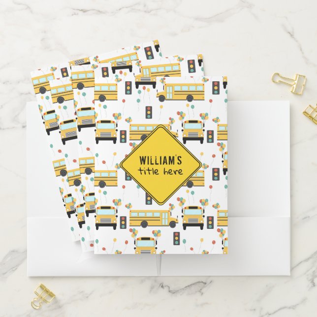 Yellow School Bus Party School Notes Pocket Folder (In Situ)