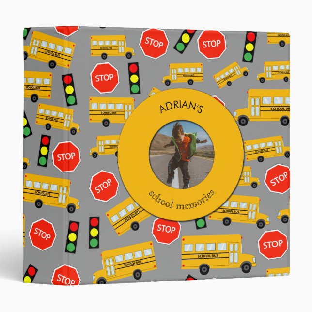 Yellow School Bus School Memories Photo Keepsake 3 Ring Binder (Front/Spine)