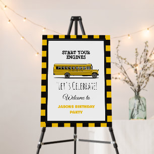 Yellow School Bus Stop Sign Boys Birthday