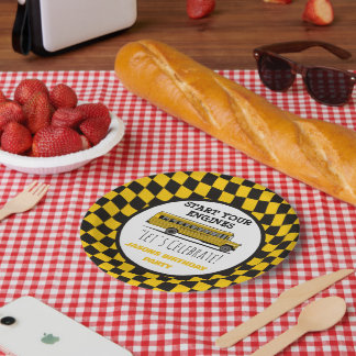 Yellow School Bus Stop Sign Boys Birthday Paper Plates