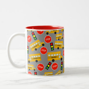 Yellow School Bus Stop Sign Teacher Gift Two-Tone Coffee Mug