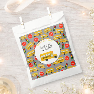 Yellow School Bus Stop Sign Traffic Light Birthday Favor Bag