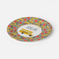 Yellow School Bus Stop Sign Traffic Light Birthday