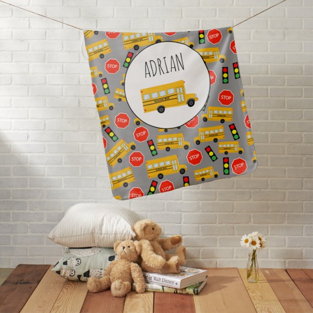 Yellow School Bus Stop Sign Traffic Lights Pattern Baby Blanket (In Situ)