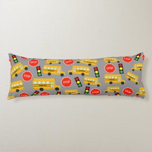 Yellow School Bus Stop Sign Traffic Lights Pattern Body Pillow