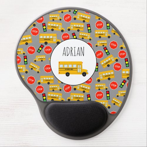 Yellow School Bus Stop Sign Traffic Lights Pattern Gel Mouse Pad