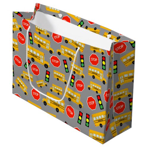 Yellow School Bus Stop Sign Traffic Lights Pattern Large Gift Bag